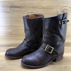 FRYE Artisanal Engineer Boots Mens 9.5 Horween Brown Biker Moto Limited USA Made